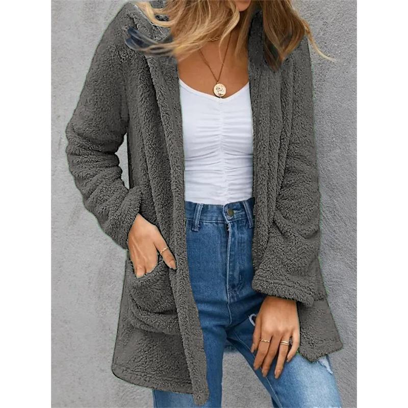 Women's Casual Solid Color Print Autumn Winter Long Sleeve Jackets & Coats