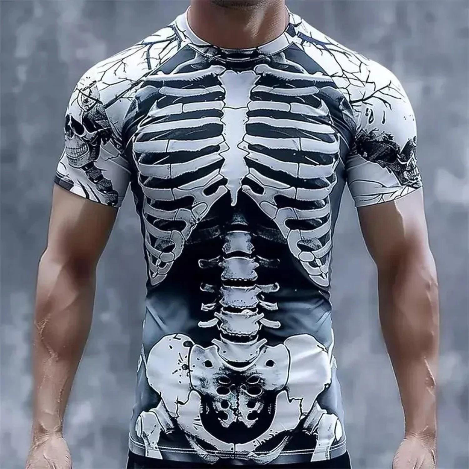 3D Skeleton Print Compression Shirt All Over Print T-Shirt XL