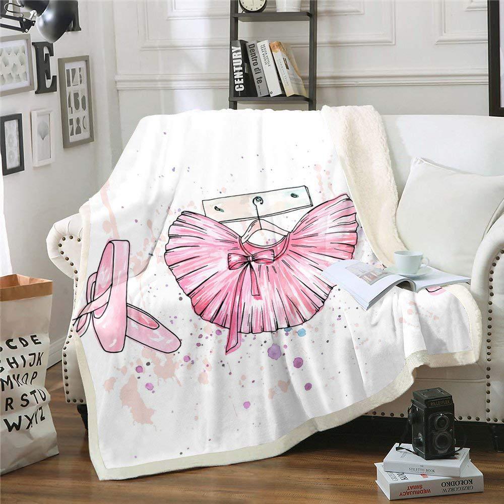 Girl Ballet Dance Print Flannel Blanket Cartoon Pattern Blanket Nap Blanket
