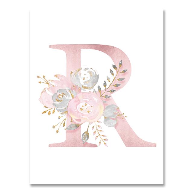 Personalized Poster Baby Name Custom Canvas Painting Nursery Prints Pink Flowers Wall Art Pictures For Girls Room Decoration No Frame