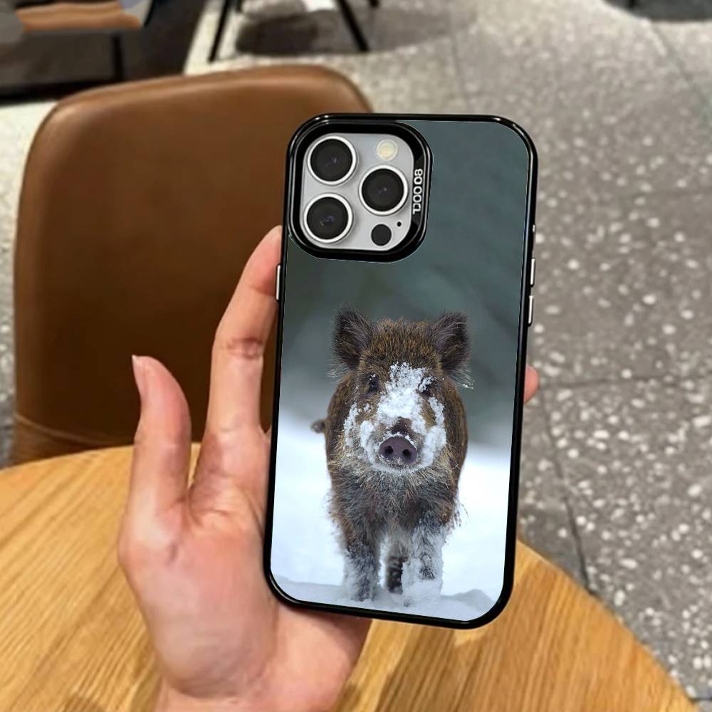 COOL Wild B-Boar Animal   Phone Case For iPhone17,16,15,14,13,12,11 Plus,Pro Max Colored Silver Plated Inside Cover