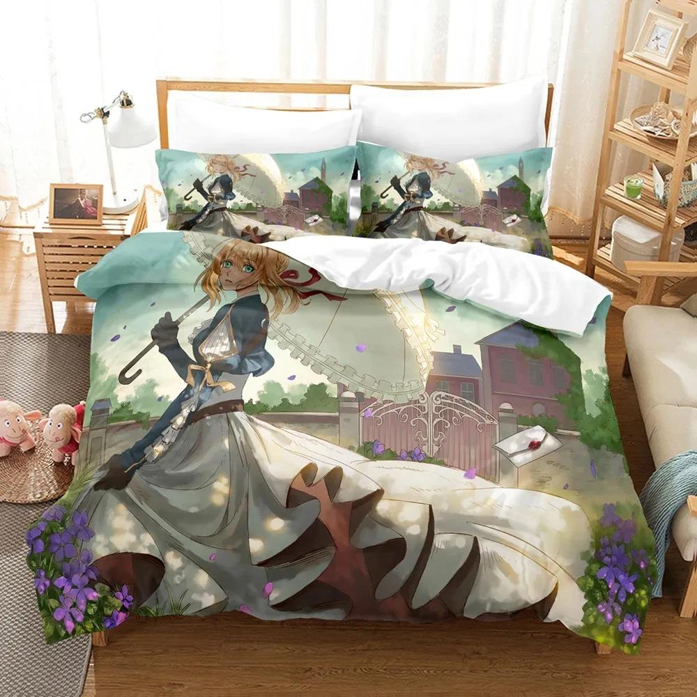 Anime Violet Evergarden Bedding Set Boys Girls Twin Queen Size Duvet Cover Pillowcase Bed Kids Adult Home Textileextile