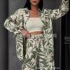 1116 European and American Women's Printed Suit Collar Jacket, Fashionable Sports Casual Set, Two Pieces