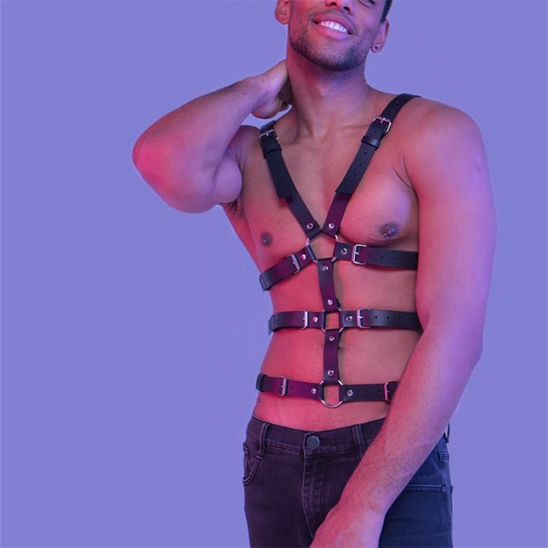 Male Pu Leather Lingerie Sexual Chest Harness Belt Men Adjustable Rave Gay Clothing  Fetish Full Body Harness Belt Strap