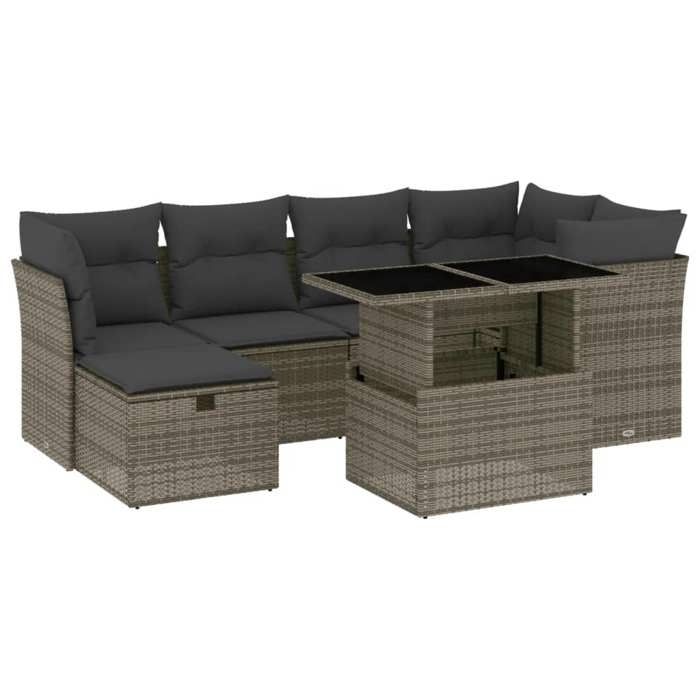 VidaXL Salon de jardin avec coussins 7 pcs gris résine tressée 3274660