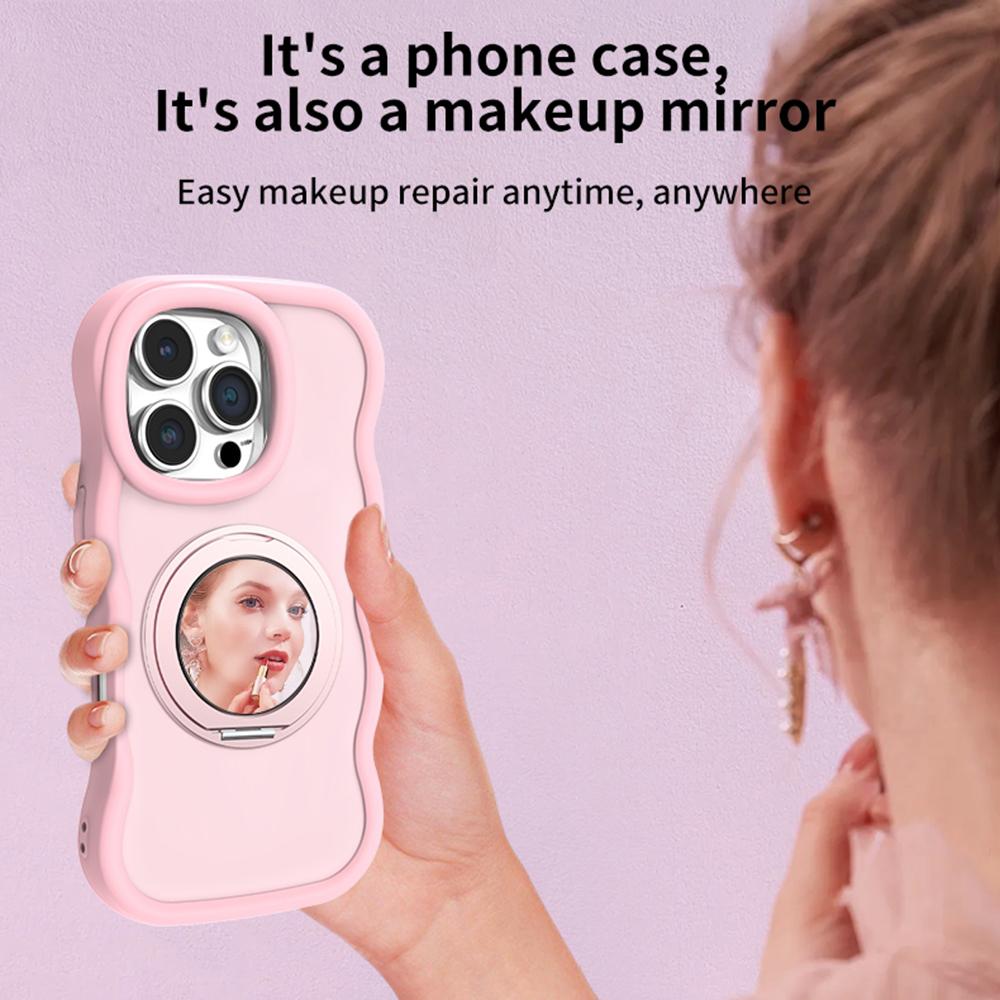 For iPhone 16 Pro Max Magnetic Case Wave Edge TPU+Acrylic Phone Cover with Mirror Kickstand