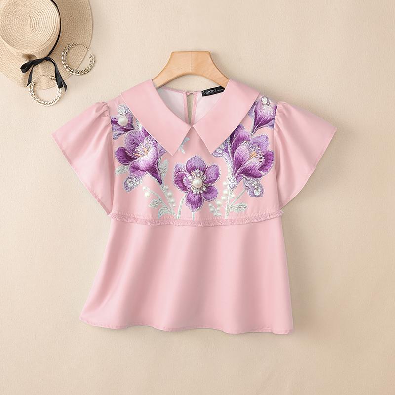 ZANZEA Women Casual Round Neck Loose Short Sleeve Floral Print Blouse