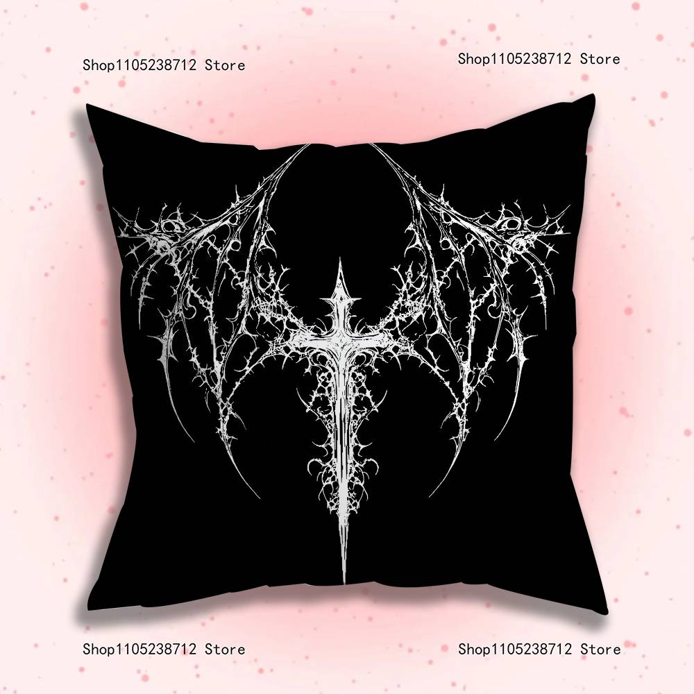 Cyber Sigil Cross Goth Pillow Covers Cartoon Sofa Decorative Home Double-Sided Printing Short Plush Cute Cushion Cover
