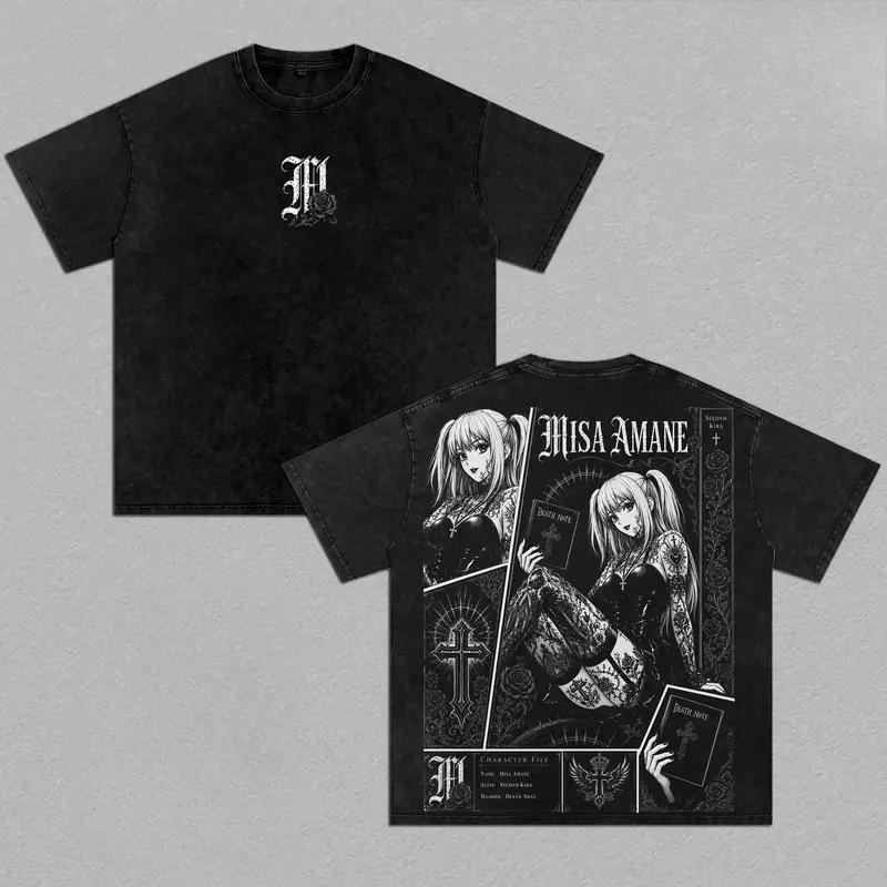 MisaMisa Print T-shirt Anime DEATH NOTE Clothing Men Women Cotton Tshirts Retro Washed T Shirt Harajuku Male Casual Loose Tops