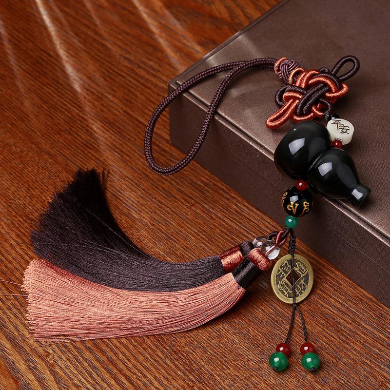 Natürliche Obsidian-Kürbis Auto Zubehör Sichere Reise Segen Anhänger Auto Rückspiegel Ornamente Geburtstagsgeschenk Auto Dekoration