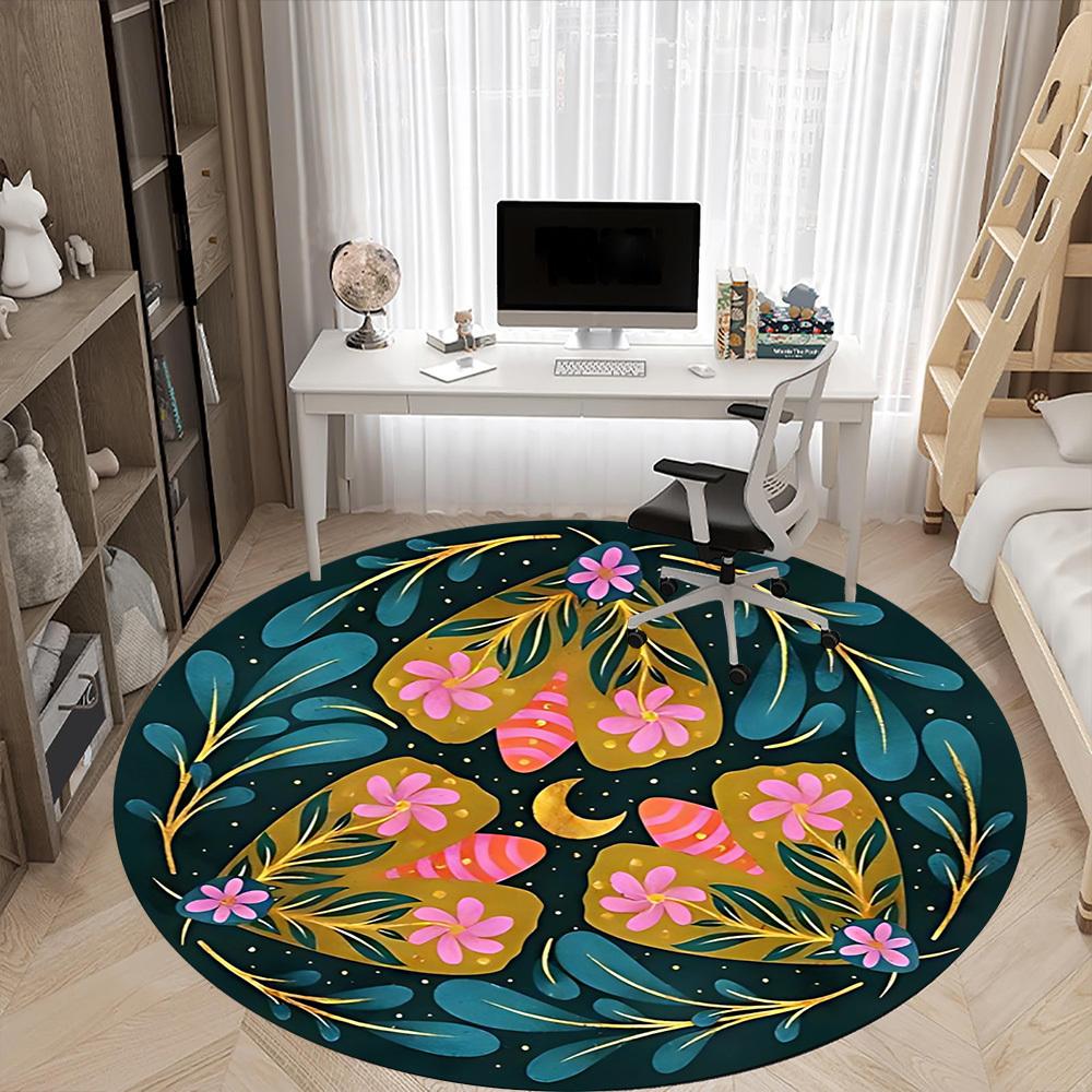 1pc Floral Mandala Chair Carpet for Office, Round Non Slip Durable Large Size Office Carpet, Suitable for Office