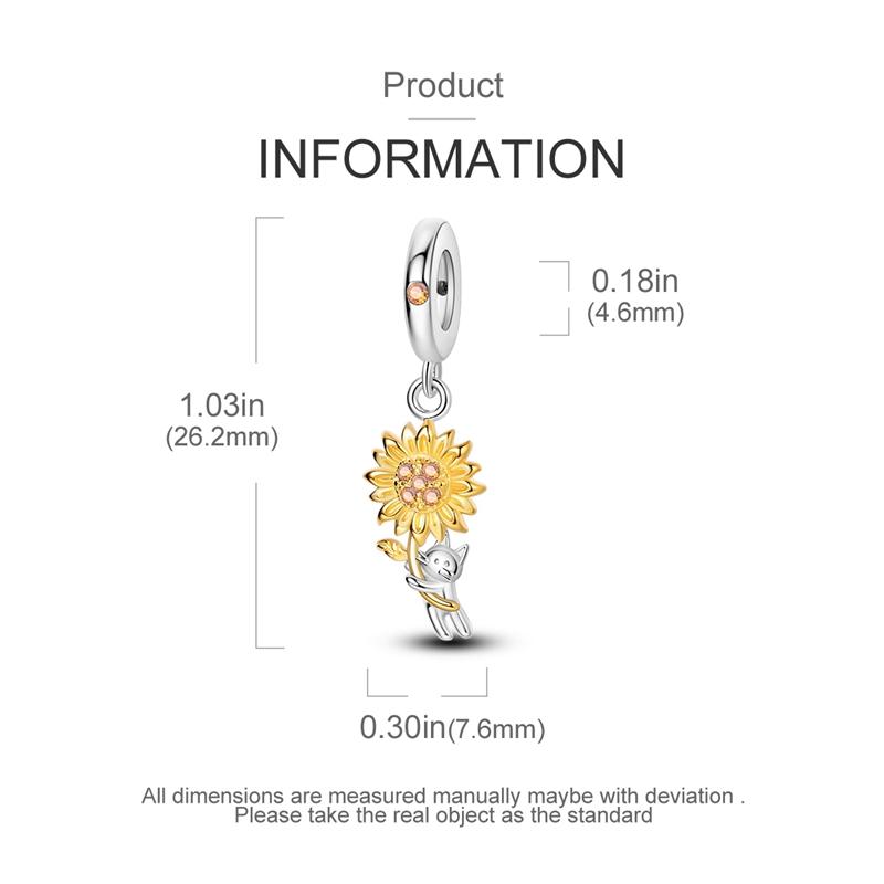 Original Charms Copper Creative Sunflower Cat Pendants Fit Plata Bracelets For Women Jewelry Making Fine Gifts