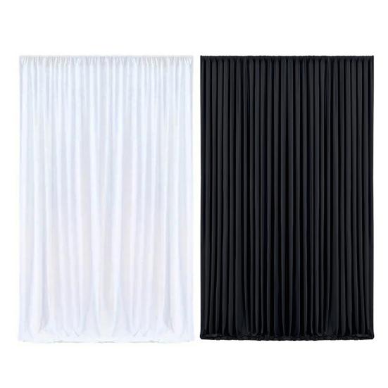 White Backdrop Curtain Wrinkle-Resistant Wedding Drape Black Background Cloth With Rod Pocket