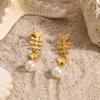 Stainless Steel Fishbone Pearl Tassel Earrings - Non-fading & Waterproof Studs