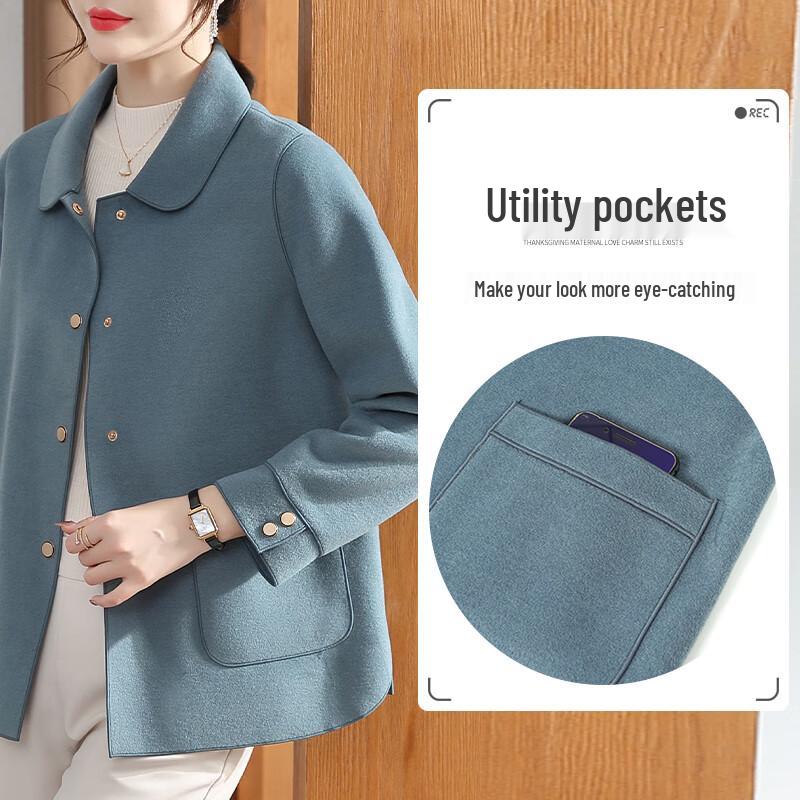 Xuexi Jesienny Krótki Płaszcz Dwustronny z Mieszanki Wełny dla Kobiet w Średnim Wieku
