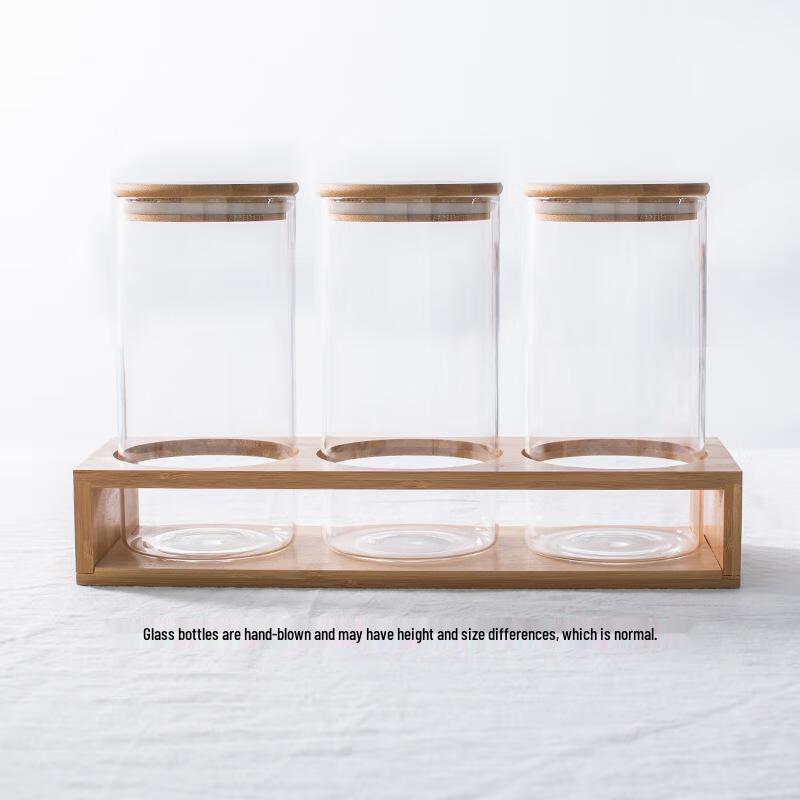 Qianxing High Borosilicate Glass Tea Canister Set with Bamboo Rack
