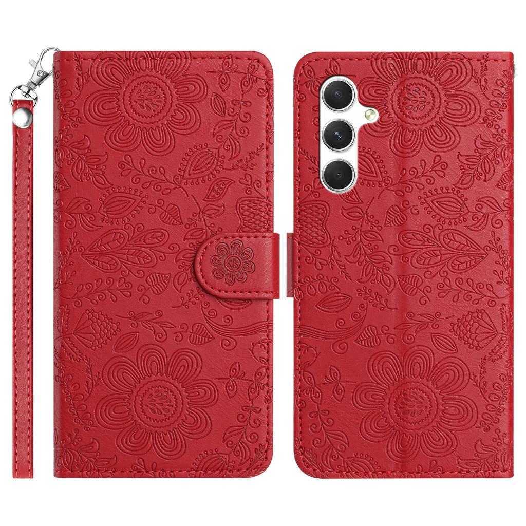 For Samsung Galaxy S26+ Case Flower Imprint Leather Flip Wallet Phone Cover with Wrist Strap