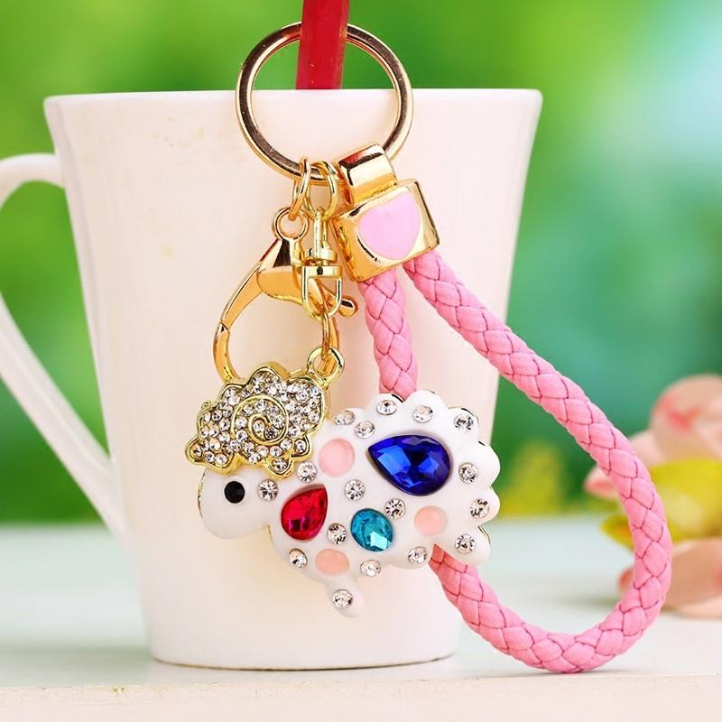 Adorable Metal Keychain Creative Little Sheep Design With Sparkling Rhinestones For Women