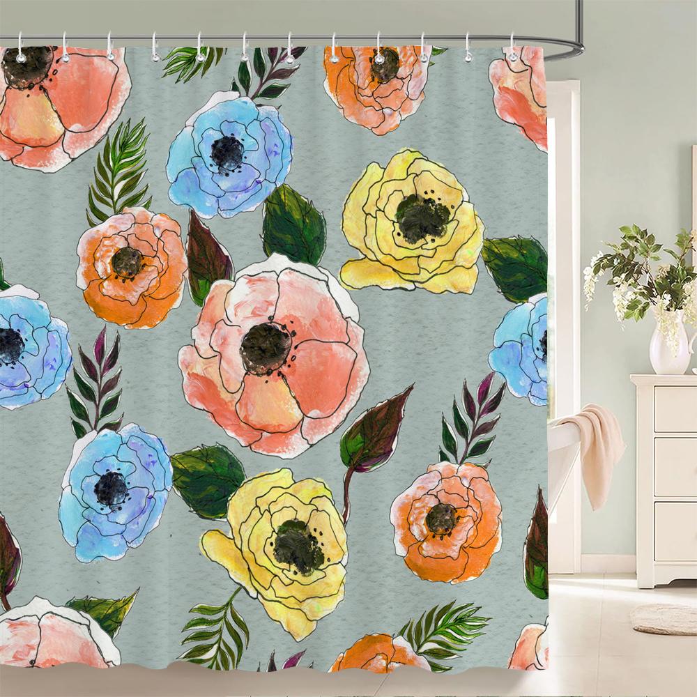 

Beautiful Flower Shower Curtains Watercolor Flowers Floral Home Decoration Curtain For Bathroom Polyester Fabric Bath Curtain W60H190(CM)-1 Pcs