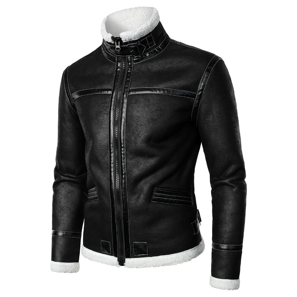 Winter New, Fashion Game Clothing, Men's Integrated Jacket Winter Thickened Stand-Up Collar Men's Leather Jacket