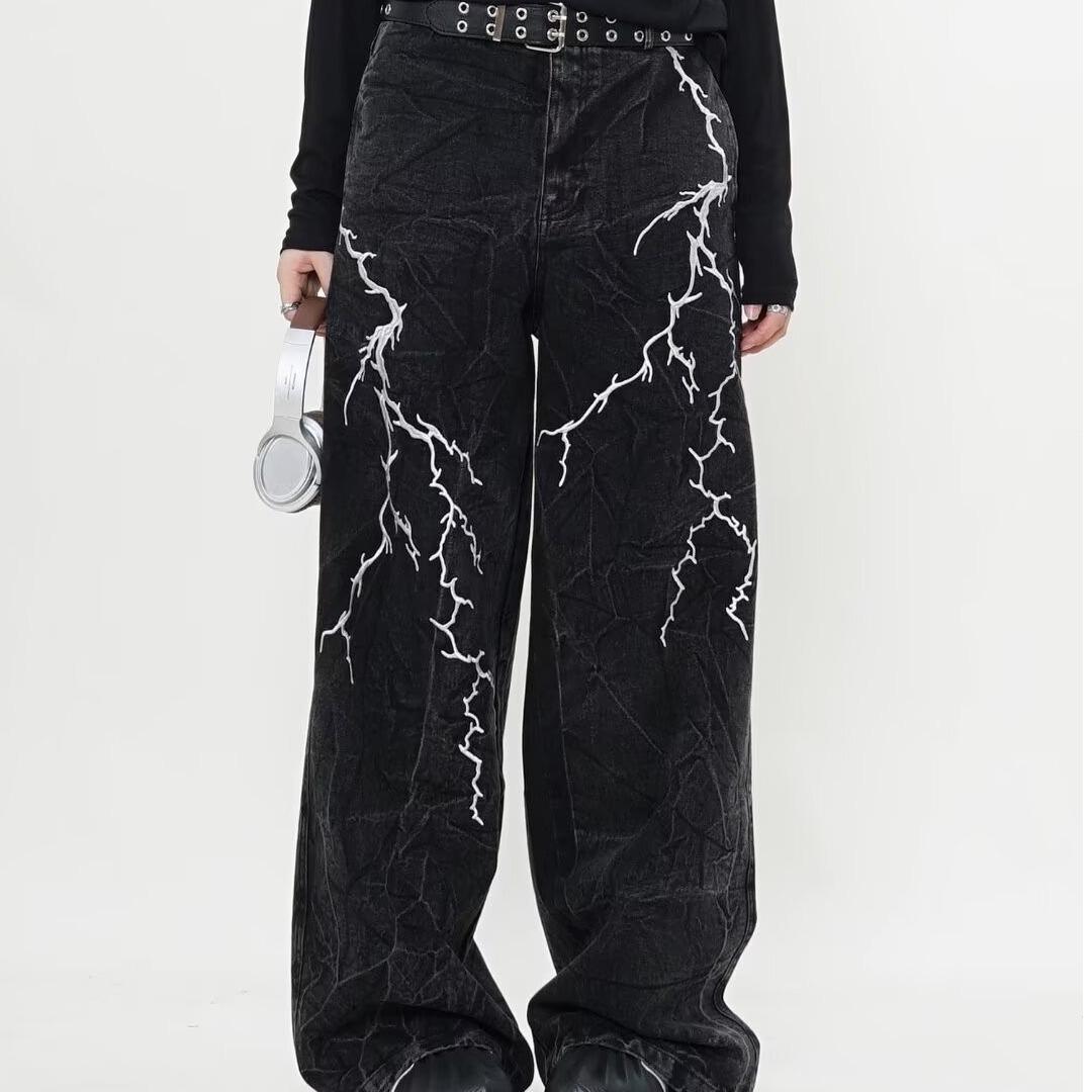 

Мужские джинсы American High Street Dark Lightning Crack Wide-Leg XL чёрный