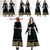 European Medieval Queen Costume With Green Velvet Cotton Fabric For Halloween Cosplay Party