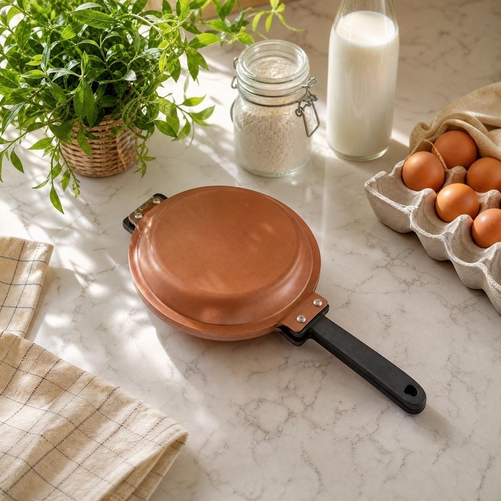Doppelseitige Klapp-Bratpfanne zum Frühstückskochen