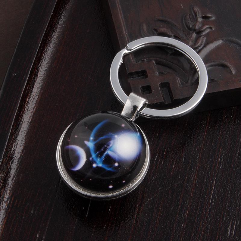 Luminous Scorpio Virgo Crystal Keychain: Double-Sided Glass Pendant Metal Keyring