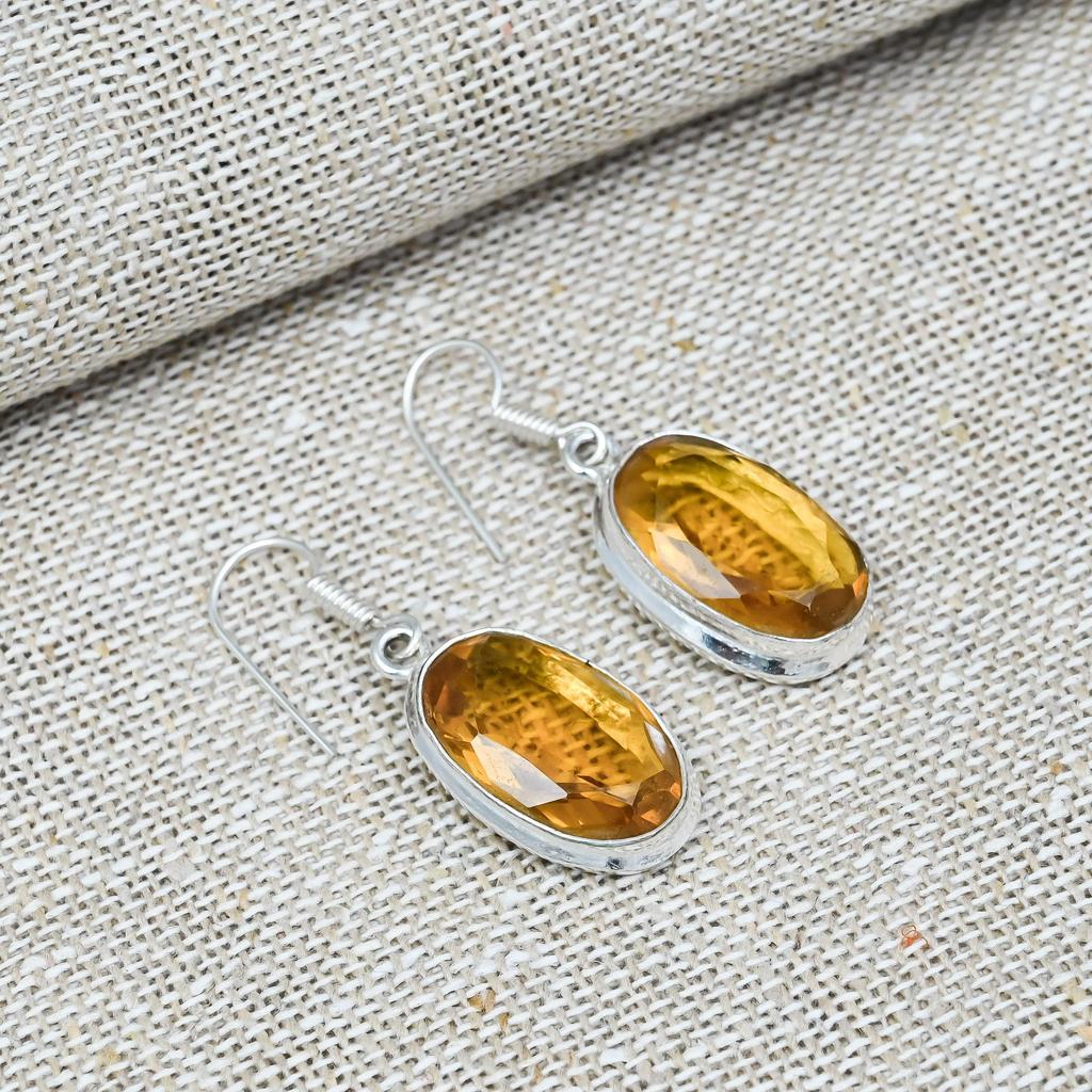 Honey Topaz Gemstone 925 Sterling Silver Handmade Earring Jewelry Beauteous Gift For Her
