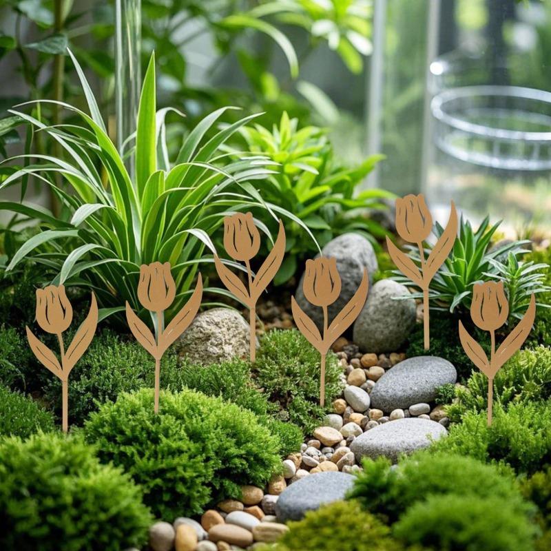 Metall Tulpe Bodeneinsteckset, Außenhof Gartenstecker, Topfpflanzendekoration, Schmiedekunst