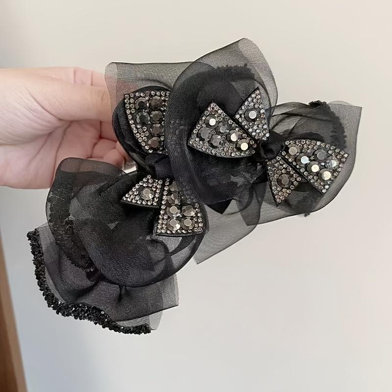 1PC Temperament Simple Girly Style Women's Black Lace Mesh Butterfly Large Shark Clip Hair Accessories