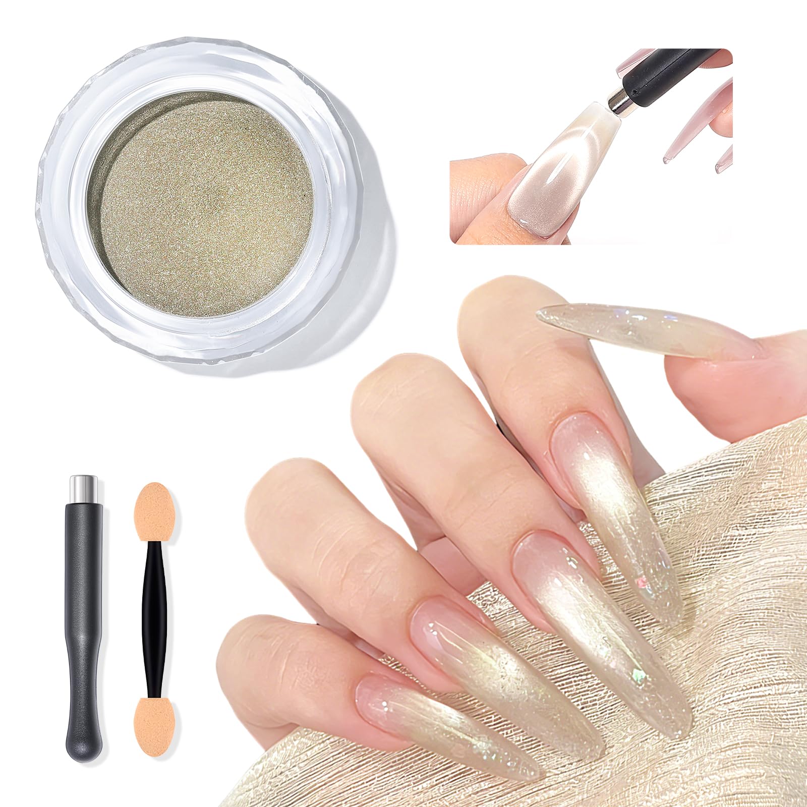 

SAVILAND Eye Chrome Nail chrome nail 9D eye chrome powder for with magnetic sponge sticks on both for magnetic nail mirror home Cat s Powder