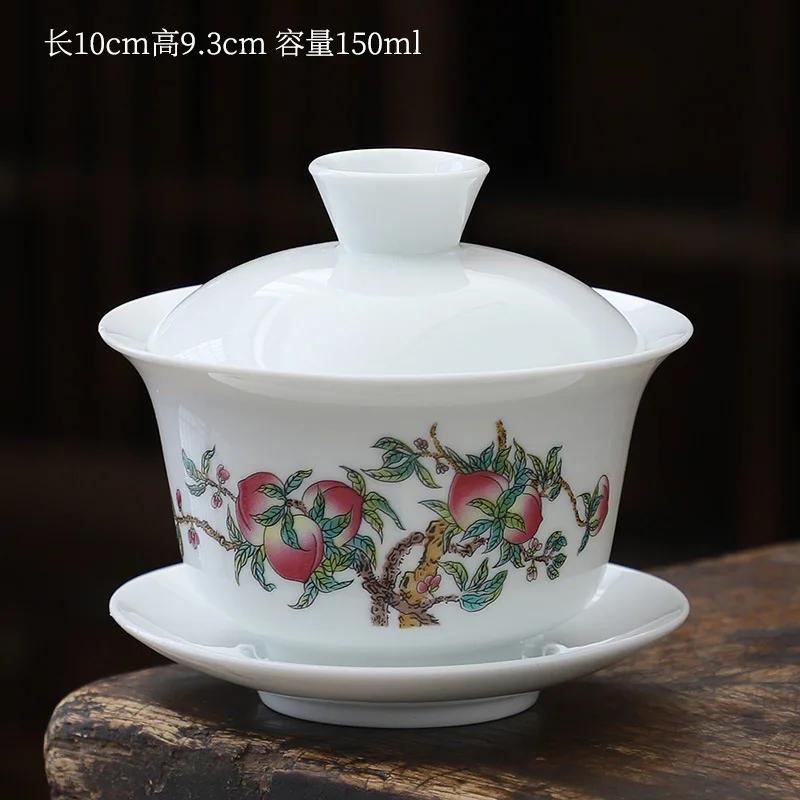 1pcs tea cup Ceramic tea bowl White porcelain large Sancai cover bowl teacup Kung Fu Tea High Quality Chinese style
