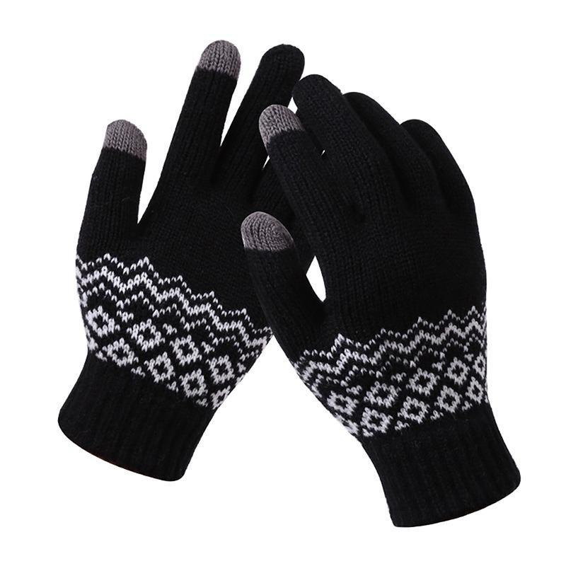 Women Men Fashion Winter Knitted Warm Driving Cycling Gloves Outdoor Thickened Touch Screen Gloves Jacquard Gloves for Cold Weather