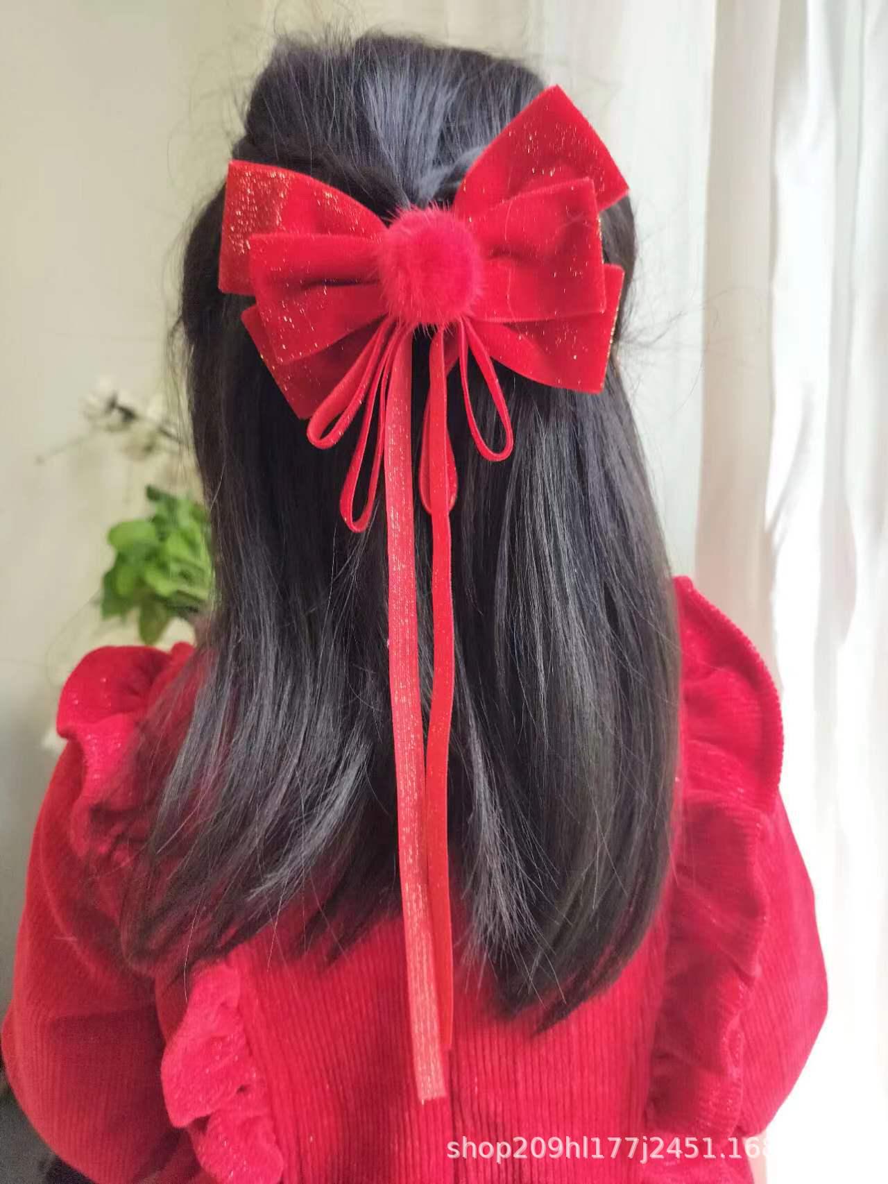 

Праздничные красные новогодние аксессуары для волос: Ленты, банты, шпильки, головные уборы и заколки с кисточками для девочек