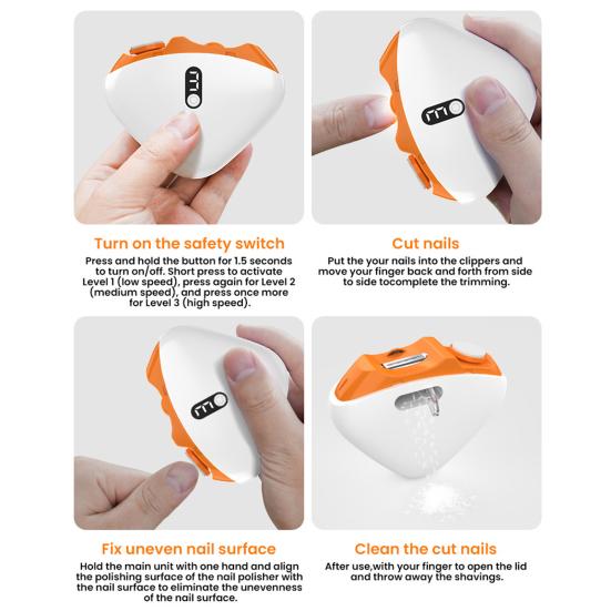 2-i-1 Elektrisk Nagelklippare 3 Hastigheter Nagelklippare med LED-ljus USB Uppladdningsbar Baby Barn Äldre Automatisk Fingernagelklippare Fil Polering
