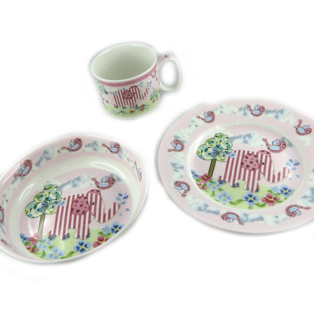 Les Trésors De Lily [L1963] - Set repas enfant céramique 'Eléphant' rose (3 pièces)