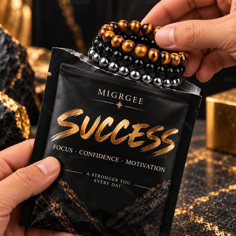 MIRGREE 3PCS/Set Natural Stone Beaded Bracelet Set for Men, Tiger Eye & Black Stretch Bracelets, Success, Focus & Confidence Inspired Jewelry Gift