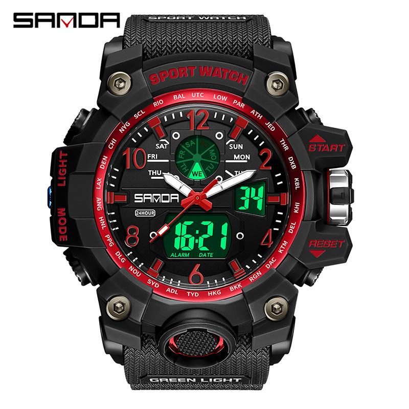SANDA Women's Trendy LED Dual Display Waterproof Watch with Hourly Chime