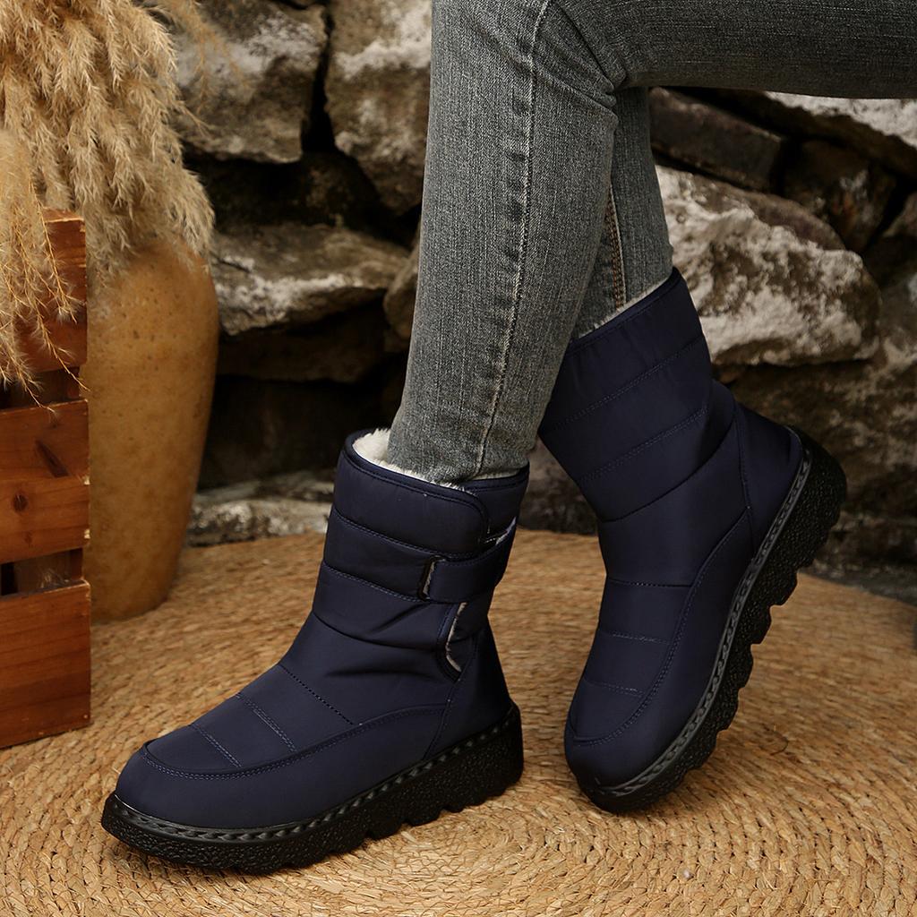 Women's Wide Width Snow Boots, Waterproof Round Toe Mid-Calf Boots, Plush Lined Platform Winter Booties for Women