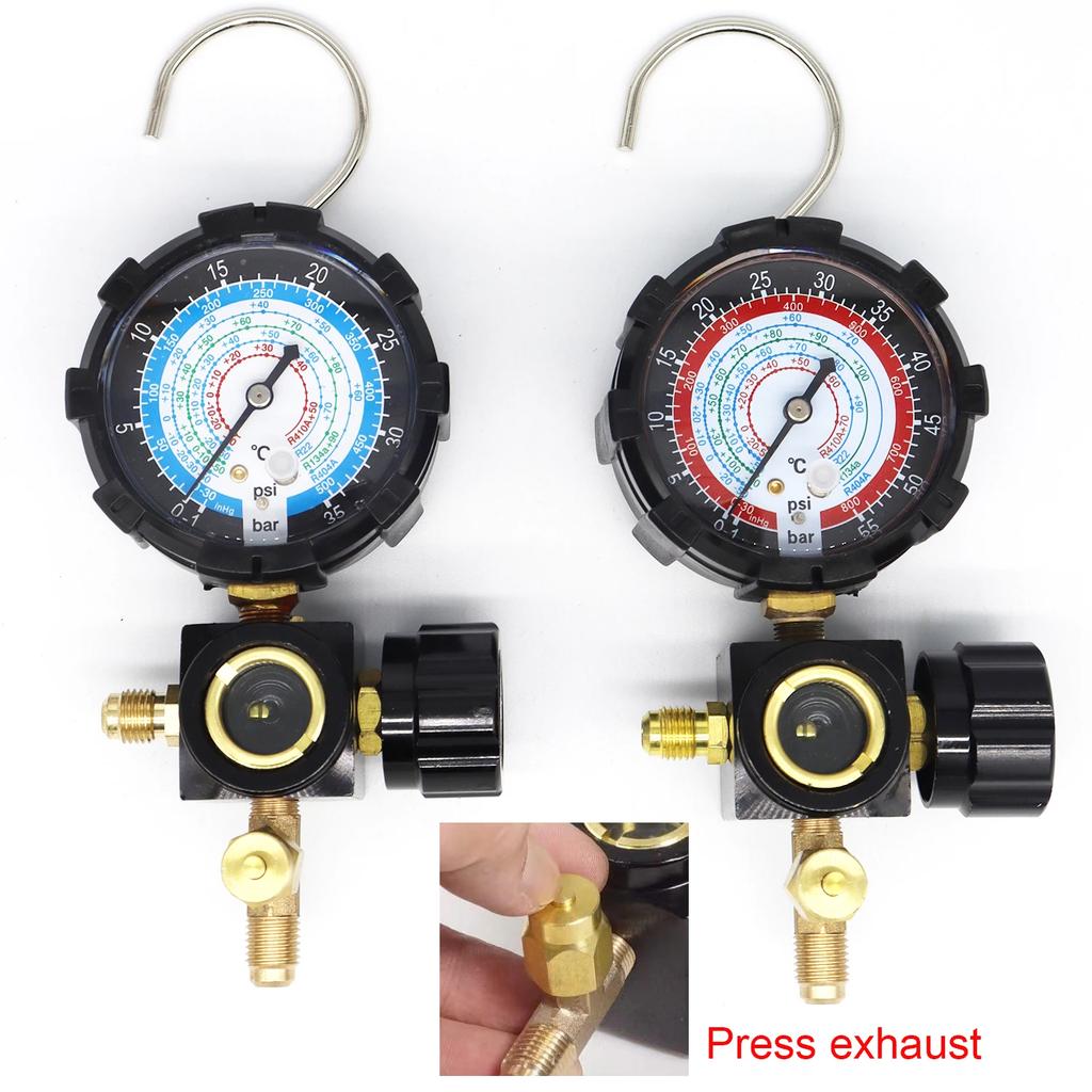 R410a Diagnostic Manifold Freon Gauge Set with Sight Glass G1/4 High Pressure A/C Refrigeration Tool for R22/R410A/R134A