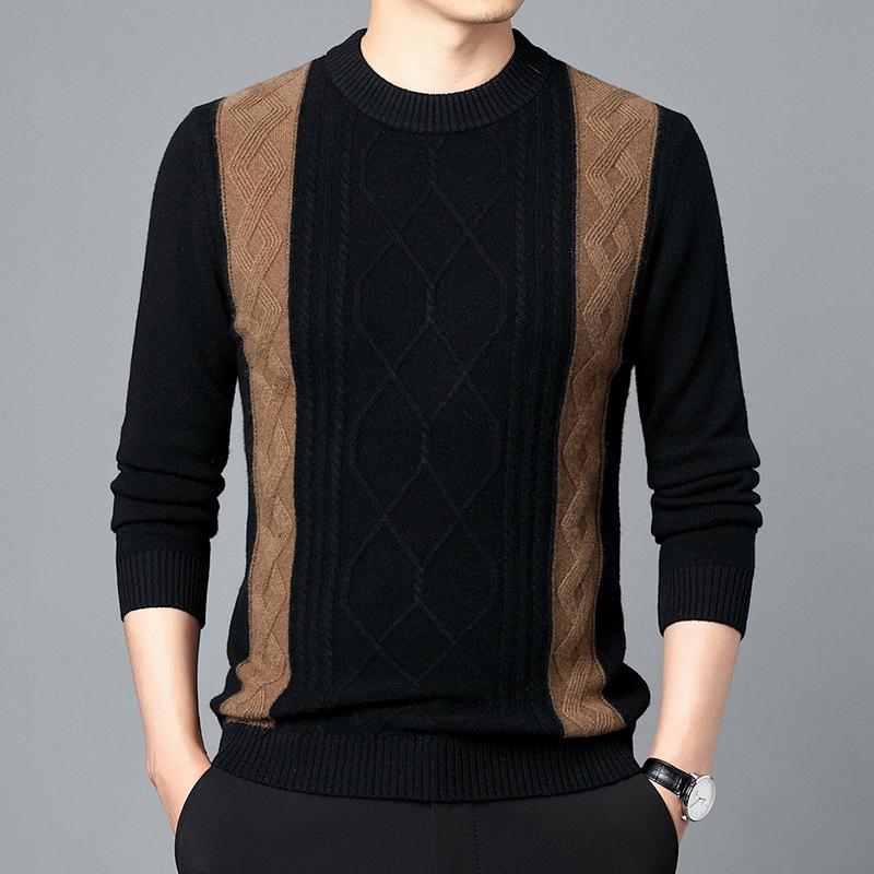 

Свитер из чистой шерсти, мужской, весна-осень, вязаный свитер с круглым вырезом, повседневный свитер из чистой шерсти для мужчин среднего возраста XXXXL
