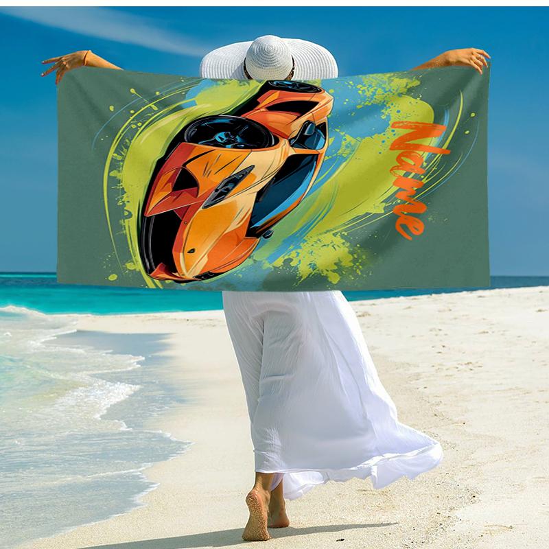 Custom Name Ultra-Soft Beach Towel with Racing Theme,Ideal for Pool - Camping, Diving - Perfect Travel Essential, Vibrant Beach Towel.