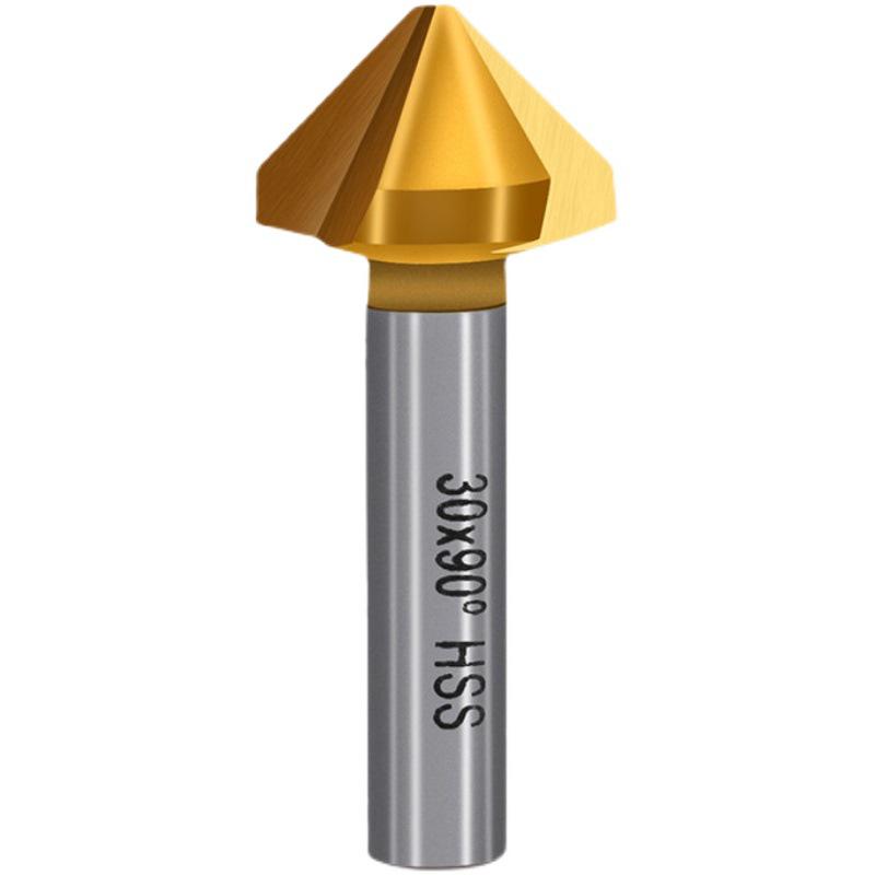 90° Titanium-Coated Chamfering Tool, Single/Three-Flute, 45° Countersink and Deburrer for Stainless Steel.
