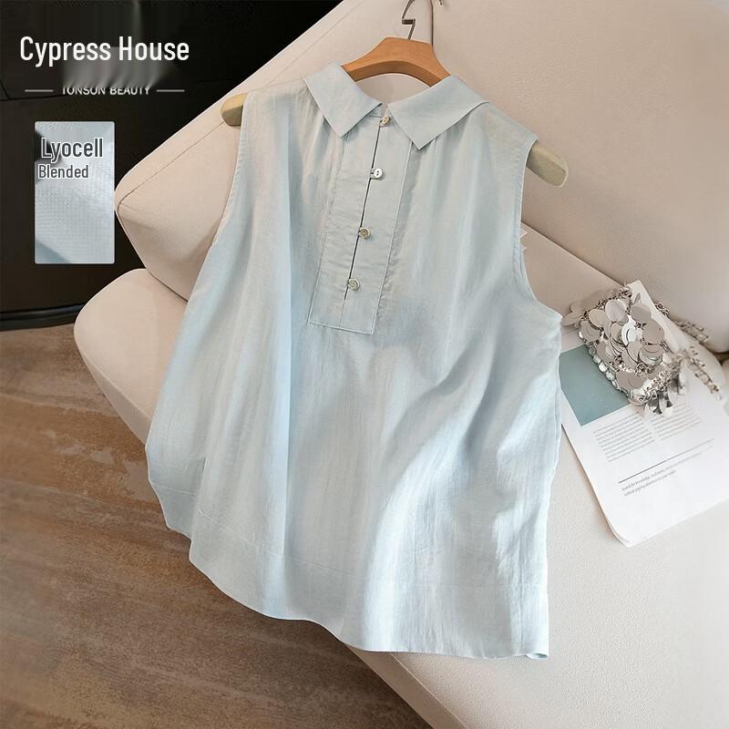 Women s Sleeveless Linen Lyocell Lapel Shirt M