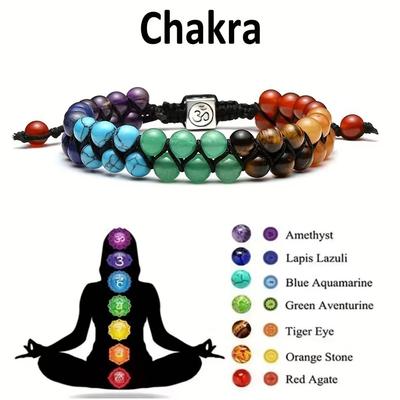 Top Plaza 7 Chakra Treatment Crystal Bracelet Yoga Stone Adjustable Beads Bracelet Meditation Relaxation Anxiety for Women