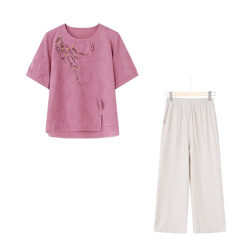 2026 New Summer Cotton & Linen Maternity Set: Stylish Short-Sleeve T-Shirt for Women, Middle-Aged & Elderly