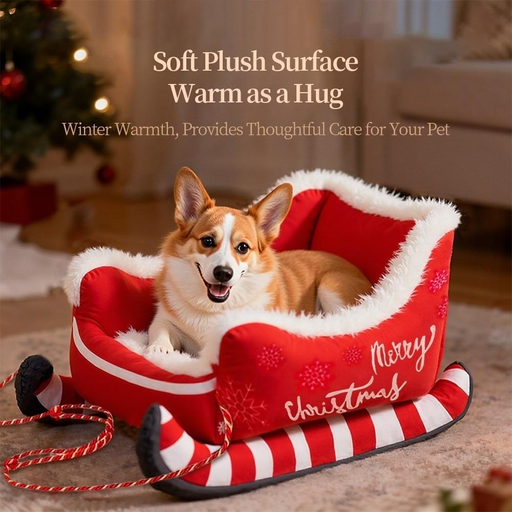 Reindeer Shape Christmas Sleigh Pet Bed Bite Resistant Xmas Sleigh Cat Nest Holiday Gift