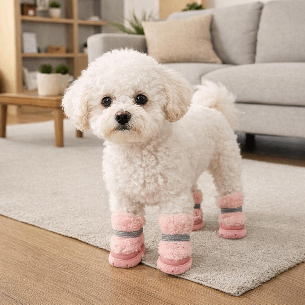 4 pcs/set Warm Dog Cotton Shoes Anti-Scratch Winter Dog Boots Puppy Booties Puppy Footwear  Walking