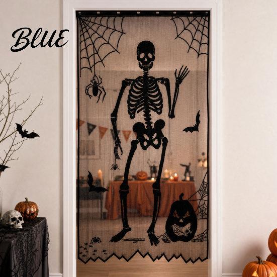 Halloween Tablecloth Door Curtain Lace Spider Web Fireplace Cover Scary Skeleton Witch Mysterious Fabric Bat Print Window Drapes for Home